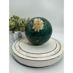 Vintage Enamel Cloisonne Over Brass Ball Sphere Green Pink Floral Large